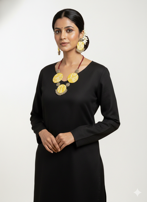 yellow color Fabric Jewellery set