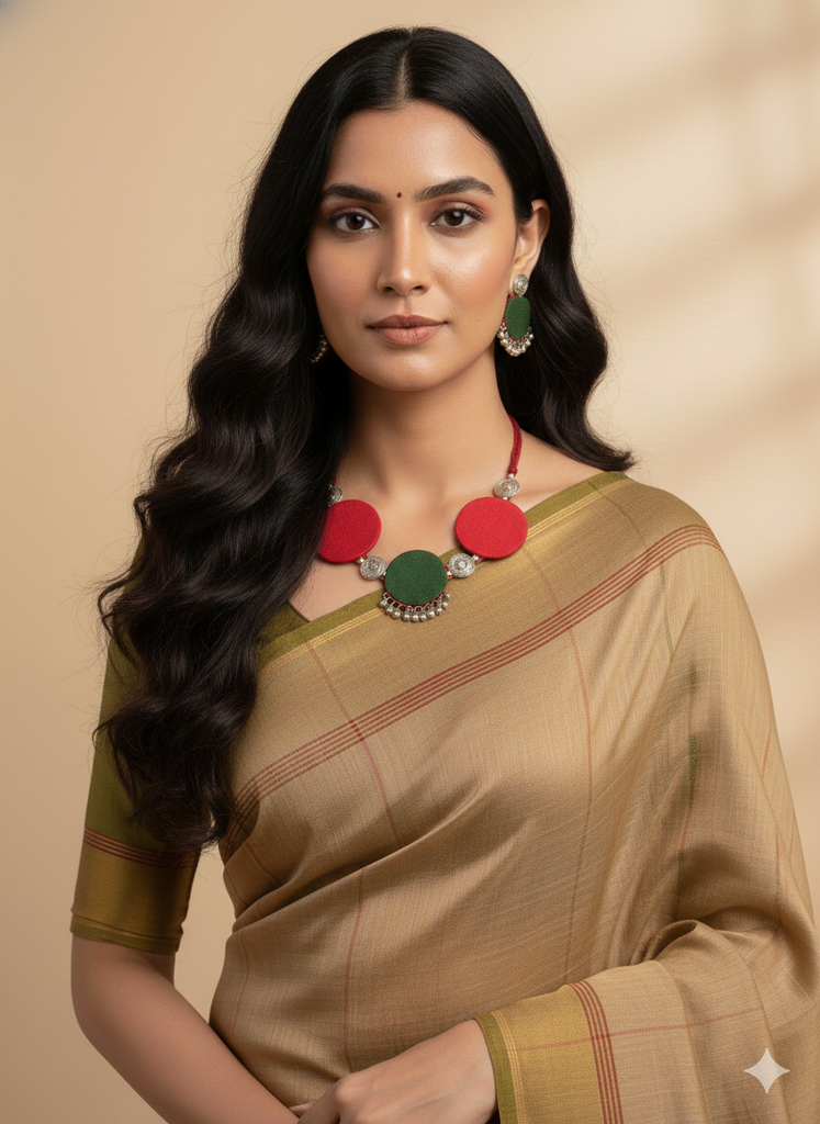 red and green fabric and charms