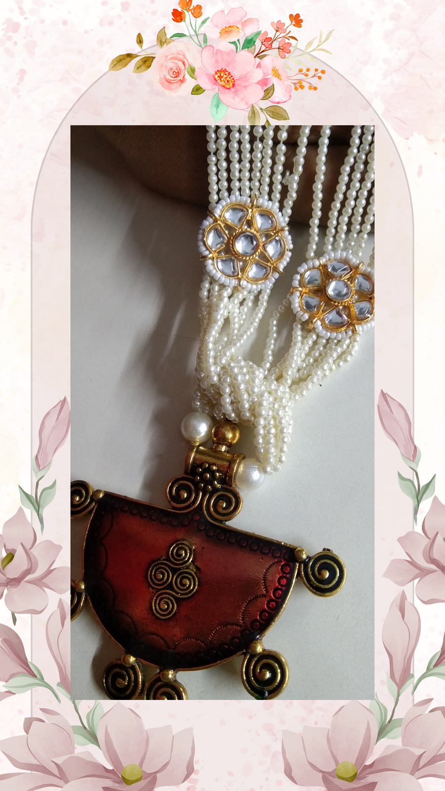 Kundan Attached Pearls Mala